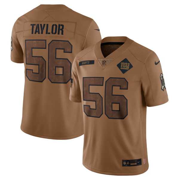 Mens New York Giants #56 Lawrence Taylor 2023 Brown Salute To Service Limited Football Stitched Jersey Dyin